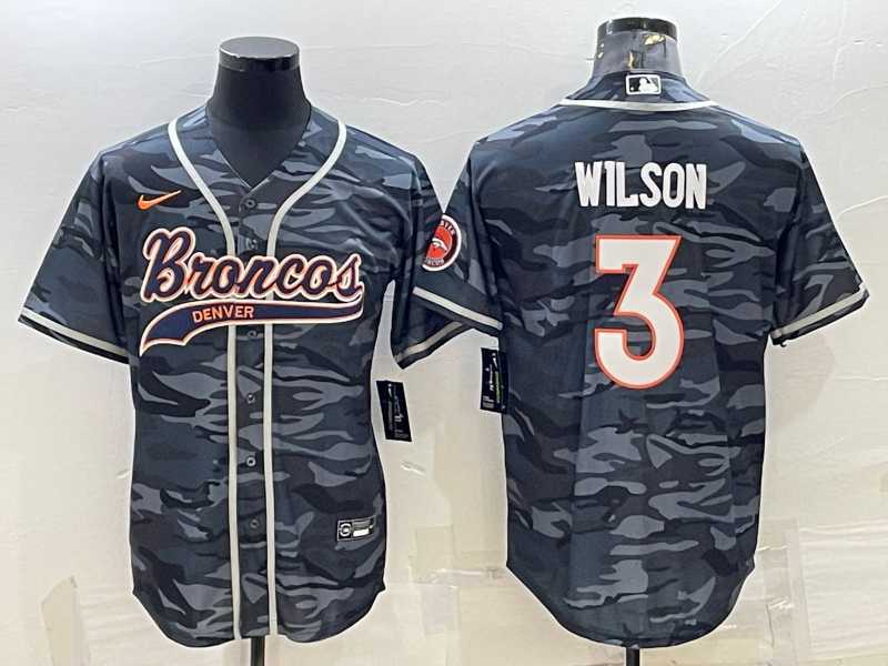 Men%27s Denver Broncos #3 Russell Wilson Grey Camo With Patch Cool Base Stitched Baseball Jersey->denver broncos->NFL Jersey